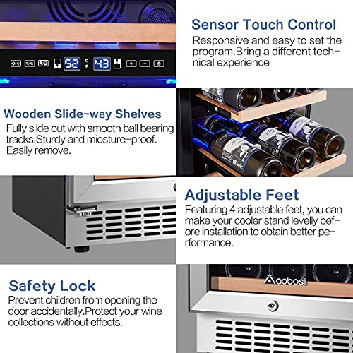 AAOBOSI Wine Cooler Refrigerator 15 inch Dual Zone Wine Fridge for 30