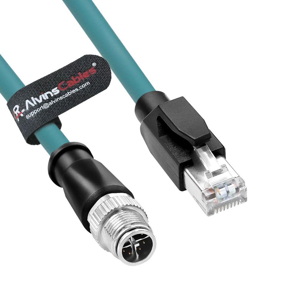 Alvin's Cables M12 8 Pin Male to RJ45 Shielded Ethernet Cable M12 X Coded 8 Position Cat6a Cable for Cognex Industrial Camera 15M/49.2ft