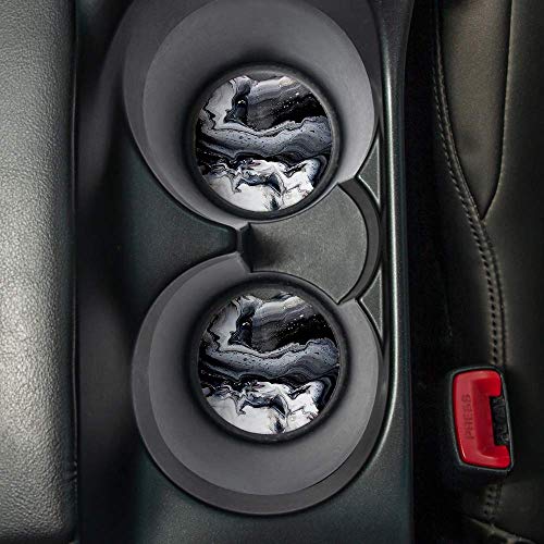 Black Marble | Car Coasters for drinks Set of 2 | Perfect Car Accessories with absorbent coasters. Car Coaster measures 2.56 inches with rubber backing.