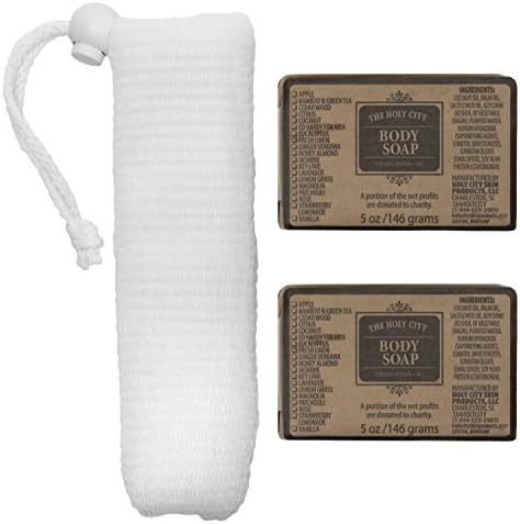 Holy City Skin Products 3 Piece Natural Scented Soap bars and Sock Set for Women, Handmade Bath Set, 5 oz Bamboo Green Tea