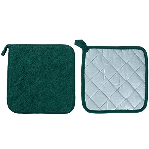 100% Cotton Kitchen Everyday Basic Terry Pot holder Heat Resistant Coaster Potholder for Cooking and Baking Set of 5 Forest Green - Thumbnail 2