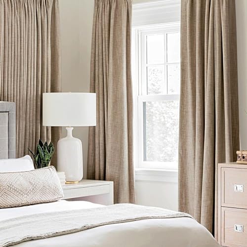 MIULEE 100% Blackout Linen Curtains for Bedroom 52x84 Inches Copper Brown | Room Darkening, Light Blocking, Thermal Insulated, Grommet Top, Linen Textured, Window Curtains for Living Room, 2 Panels