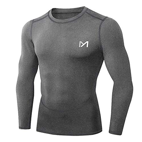 MEETYOO Mens Compression Shirt Base Layer Top Long Sleeve T Shirt Sports Gear Fitness Tights for Running Gym Workout