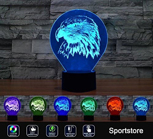 WOlight 3D Illusion Light 7 Colors Changing Table Desk Deco Lamp Bedroom Children Room Decorative Night Light (Eagle)