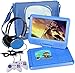 KOCASO 9 INCH Kids Portable Foldable CD/DVD Player W/Matching Headphones. 2 Free Game Controllers, Rechargeable Battery, Swivel Screen, SD Card Slot, USB Port, AV Jack Personal DVD Player [Blue]