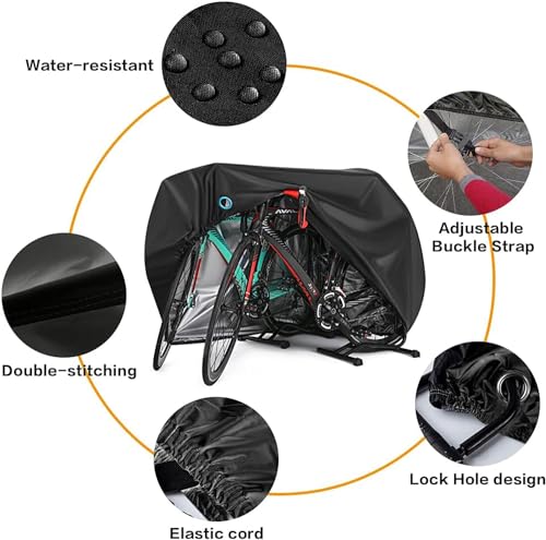 Waterproof Bike Cover Heavy Duty Oxford Bicycle Cover with Double stitching Heat Sealed Seams, XL for 1-3 Bikes Protection from UV Rain Snow Dust for Mountain Road Electric Bike Hybrid Outdoor Storage