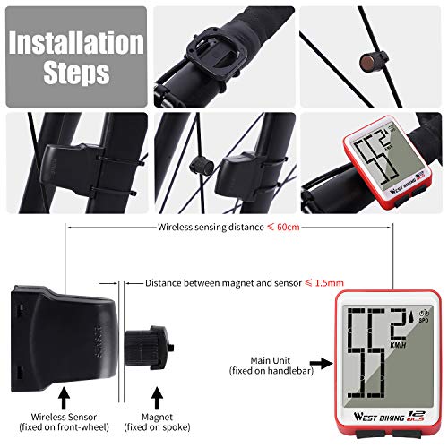 Bicycle Computer Wireless Speedometer, Big Number Display Waterproof Automatic Wake-up Stopwatch with LCD Backlight, Speed Distance Time Measure Temperature Consumption Cycling Accessories - Thumbnail 5