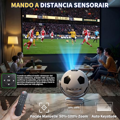 [Built-in Apps & 2026 Football Proyector] Mini Proyector Support 4K 1280P with WiFi 6 and Bluetooth 5.4, Auto Keystone 360° Rotatable Projector Portable Compatibile with HDMI/TV Stick/USB - White