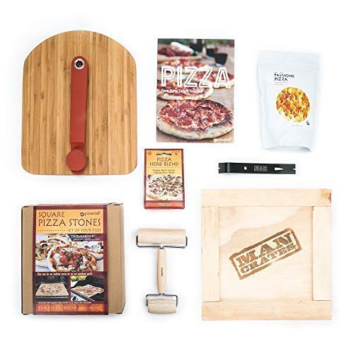 Man Crates Pizza Grilling Crate - Flavorful Food Gift for Men - Pizza Stones, Pizza Peel, Spices, Flour, Pizza Roller and More - Ships in A Sealed Wooden Crate with A Laser-Etched Crowbar
