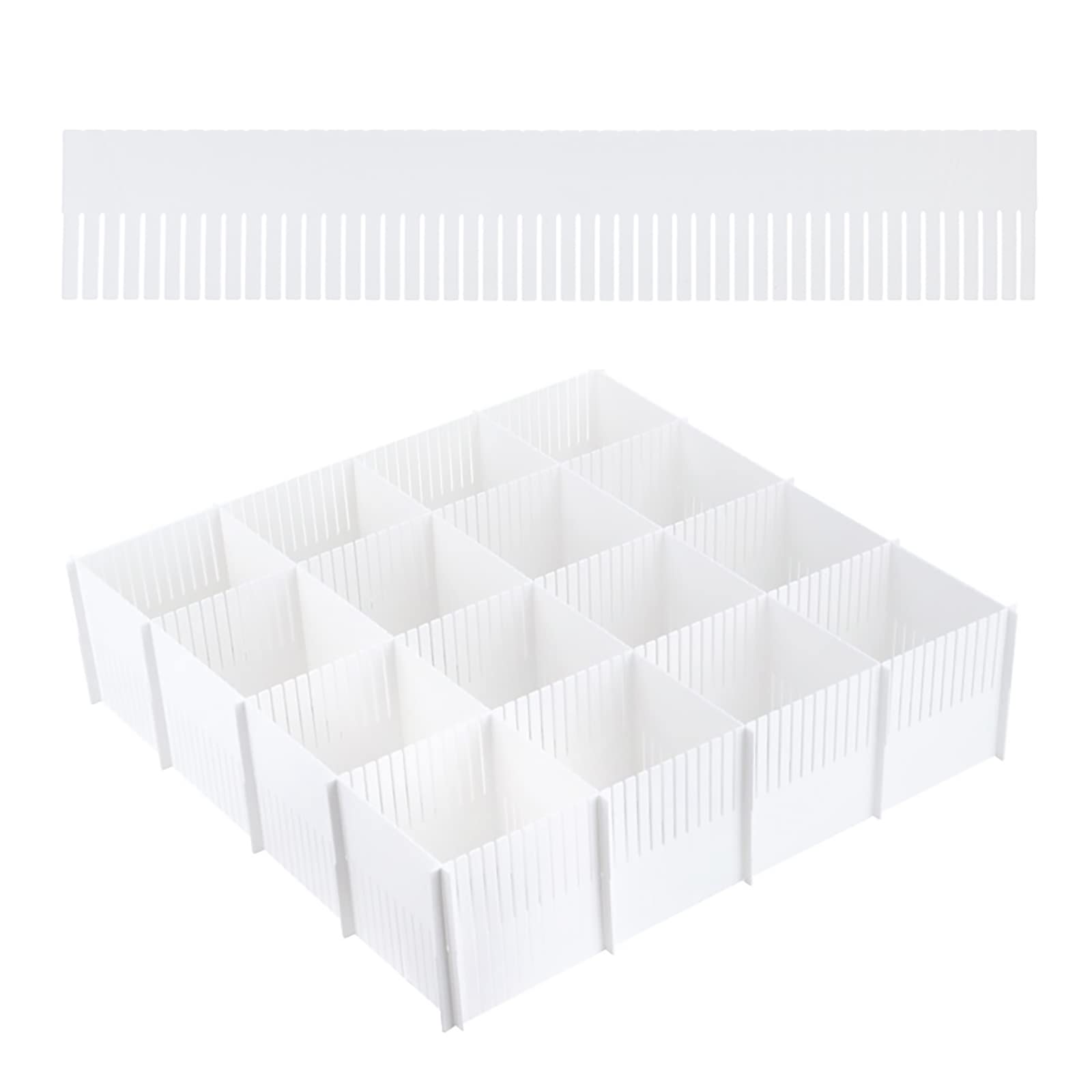 GesangF 20PCS DIY Plastic Grid Drawer Dividers, Large Adjustable Drawer Storage Organizer (38cmx7cm) for Clutter Kitchen Cutlery Dresser Makeup Tools Socks Can Help Tidy Office Desk Clinic Bedroom