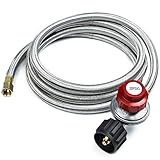GASPRO 8.5-Foot 0-10 PSI High Pressure Adjustable Propane Regulator with Stainless Steel Braided Hose, 3/8 Female