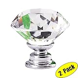 KES Cabinet Knob Diamond Shape Crystal Glass Cupboard Drawer Hand Pull 2 Pack, HCK700-P2