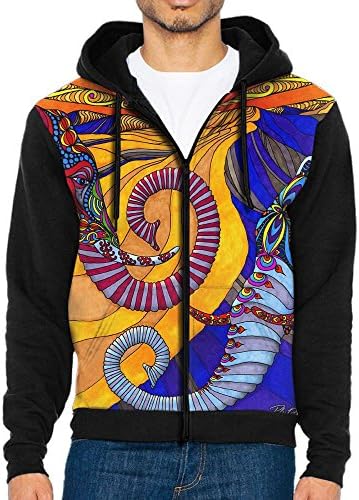 XinYunJL Bohemian Elephant Boho Men's Novelty Color Block Slim Zip Up Long Sleeve Hoodie Tie Dye For Gymnastics Tunic