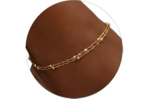 Dabovos Gold Ankle Bracelets for Women 18K Gold Plated Heart Beads Dots Coin Snake Chain Anklets Dainty Layered Anklet Simple