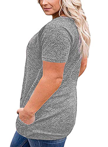 VISLILY Women's Plus Size Casual Blouse Shirts Loose Tunic Tops Short Sleeve Grey 22W