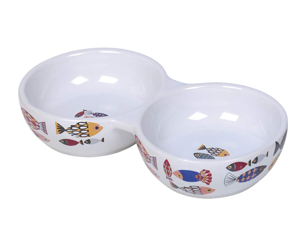 Nobby Ceramic Cat Double Bowl Fish Grey 22.0 x 4.0 cm 2 x 0.13 L