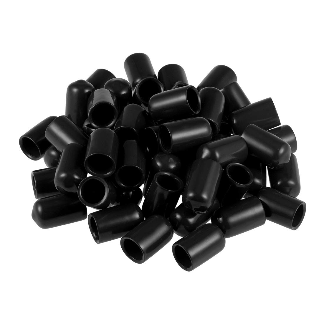 sourcing map 50pcs Rubber End Caps 10mm ID Vinyl Round Tube Bolt Cap Cover Screw Thread Protectors Black