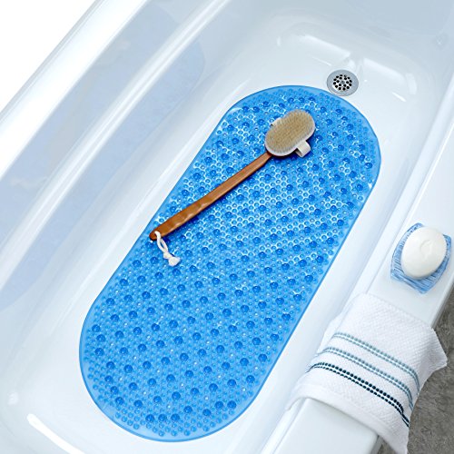 15" x 35" Mildew Resistant Bubble Bath Mat with Microban Blue Buy
