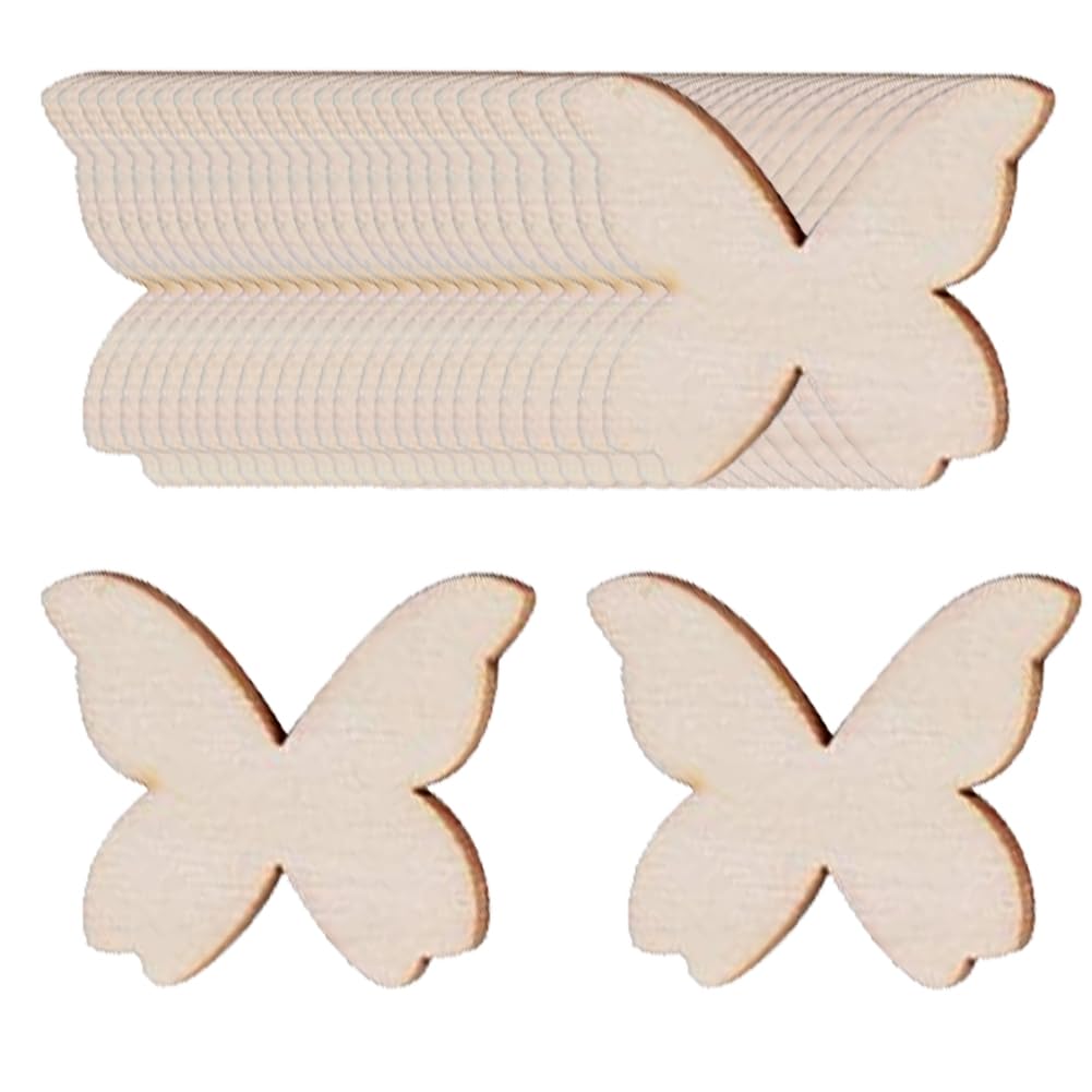 50 pcs Wooden Butterfly Craft, 8cm Butterfly Shaped Wood Pieces Embellishments, Natural Unfinished Butterfly Slices, for DIY Painting Craft Decoration, Gift Tags