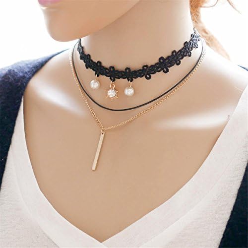 ZARABE Black Gothic Collar Lace Pearl Crown Pendant Necklace Multilayer Alloy Y Chain Women Jewelry