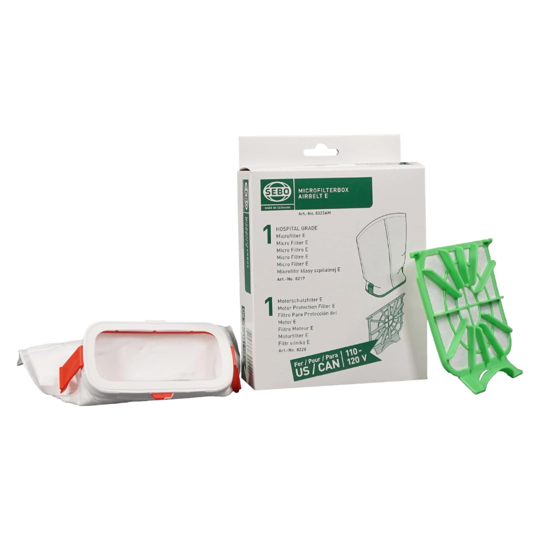Sebo 8322ER Micro Filter Box E for All Airbelt E Models Including 1 Hospital Grade Filter E and 1 Motor Protection Filter E, S Class Filtration