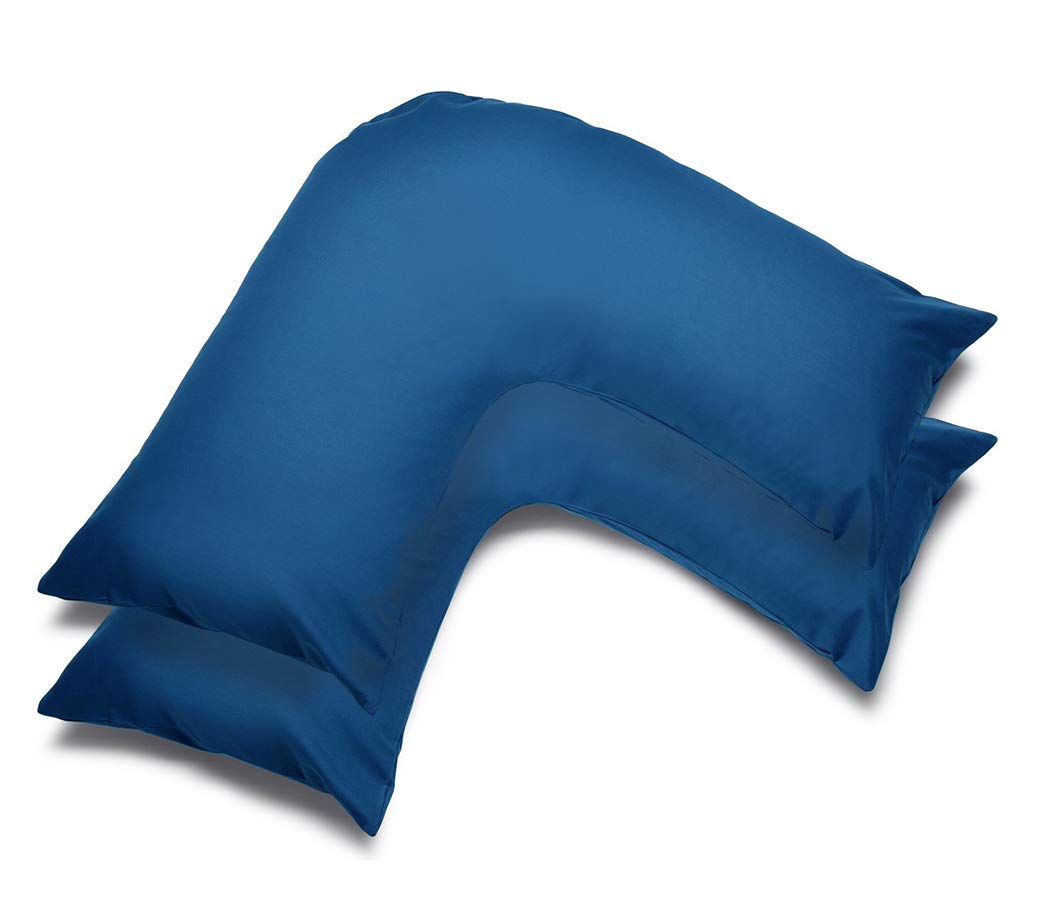 mFabrics Pack of 2 | Poly-Cotton Plain Dyed V Pillow Covers | UK V-Shaped Pillowcase Pair (Royal Blue)