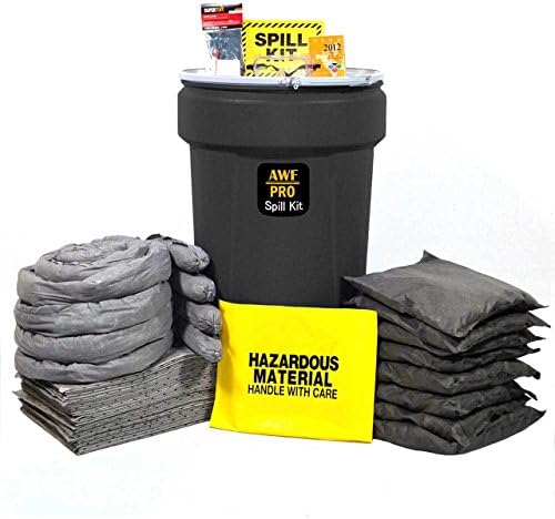55 Gallon Universal Spill Kit Includes Lever Lock Drum 50 Spill Pads 15"x19",4 Socks 3"x12',8 Pillows 18"x18",Safety Goggles,Chemical Gloves,Emergency Response uidebook,Disposal Bags, Spill Sign