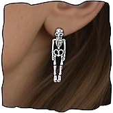 Vinzar Halloween Earrings for Women Skeleton Skull Earring Antiqued Silver Punk Dangle Earrings