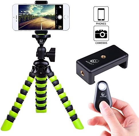 Moonor Travel Tripod with Wrapable Legs Quick Release Plate and Bubble Level, Flexible Octopus Tripod Stand with Phone Holder + Remote Control (For Iphone, Smartphone, DSLR, SLR)