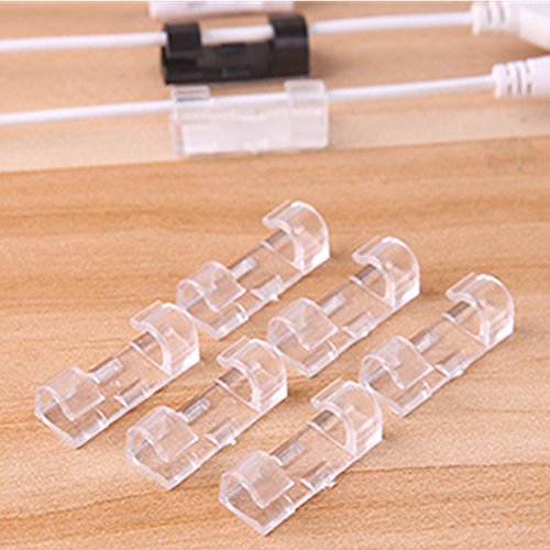 Cable Clips with Strong Self-Adhesive Pads - No Tools Required | Organize Cords and Wires for a Clean, Beautiful Home or Office Set of 20 (Clear)