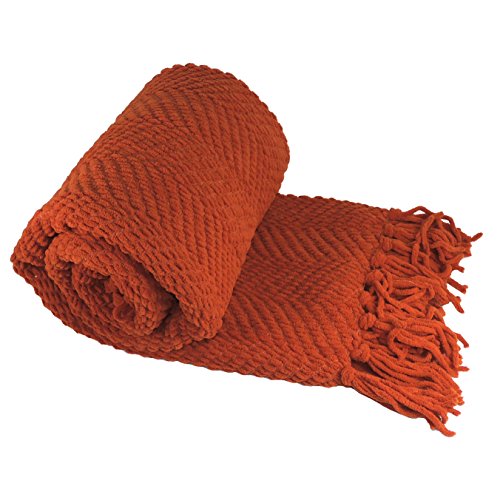 BOON Knitted Tweed Throw Couch Cover Blanket, 50 x 60, Rust