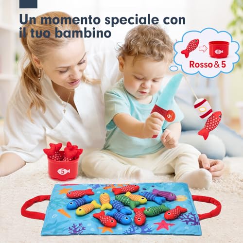 hahaland Montessori Children's Games 1 Year – 22 Pieces Soft Fishing Game, Montessori Educational Toy, 1 2 Years Sensory Baby Gift 12 18 Months