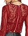 MAKEMECHIC Women's Long Sleeve Sexy Sheer Blouse Mesh Lace Crop Top Burgundy L