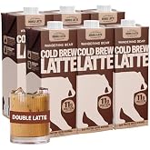 Wandering Bear Double Latte Organic Cold Brew Coffee - 32 fl oz, 6 Pack | Creamy high-protein cold brew latte, 11 g protein, only 100 calories, 5 g sugar, double shot strength, shelf-stable