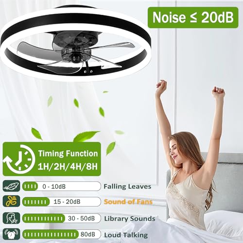 OMGPFR Reversible Ceiling Fan Silent Remote Control 6 Speeds Bedroom Ceiling Fan with Modern Light Living Room 24 W Dimmable LED Ceiling Fan, Gold 50 cm