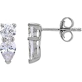 Silvershake White Gold Plated or Yellow Gold Plated 925 Sterling Silver Basic Drop Stud Post Gemstone Earrings Jewelry for Women