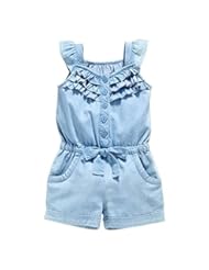 Apparel: OWIKAR Baby Girls Rompers Lace Denim Vest Shorts Boat Neck Summer Dress,3-4T,100