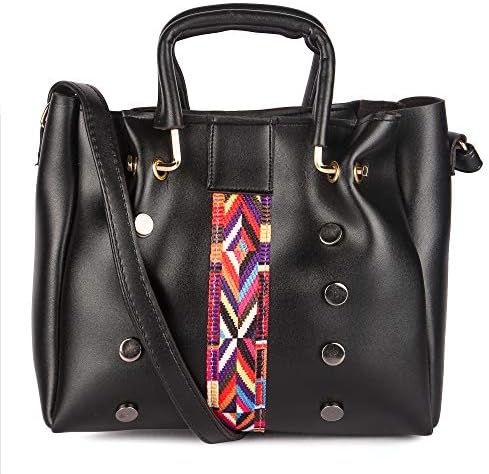 Minkrit Women Casual Pu Leather Black Sling Handbag