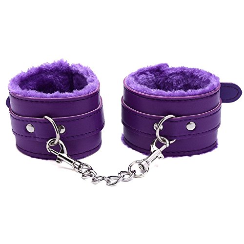 Catata 1 Pair Adjustable PU Fur Handcuffs Bracelets BDSM Party Supplies Love Restraint Costume Purple