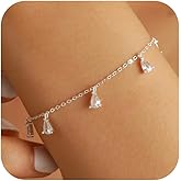 Dainty 925 Sterling Silver Teardrop Cubic Zirconia Charm Bracelet for Women Crystal Multi Teardrop Cluster Link Chain Bracelet to Daunghter Mom Wedding Valentine's Day Bridal Prom Jewelry Gift for Her