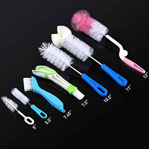 15Pc Food Grade Multipurpose Cleaning Brush Set, Includes Straw Brush|Nipple Cleaner|Bottle Brush|Blind Duster|Pipe Cleaner, Small,Long,Soft,Stiff Kit for Baby Bottles,Tubes,Jars,Bird Feeder