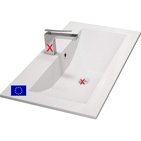 Einbau-Waschbecken 80x45x15cm eckig | 80cm Einbau-Waschtisch zum einlassen in eine Platte | Material: hochwertiges Mineralgus