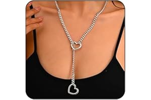 ONBRIG Heart Slip Chain Necklace Cuban Long Chain Affection Link Necklace Submissive Collar Chokers for Women