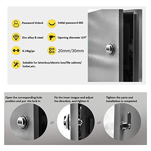 3-Digit Combination Mailbox Lock 7/8" Rotary Tongue Cam Lock for Cabinet Drawer Locker Door Furniture - Thumbnail 4