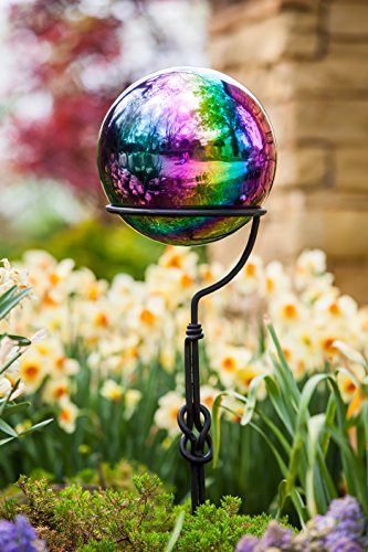 Evergreen Garden Mosaic Glass Gazing Ball (Oil Slick Stainless Steel)