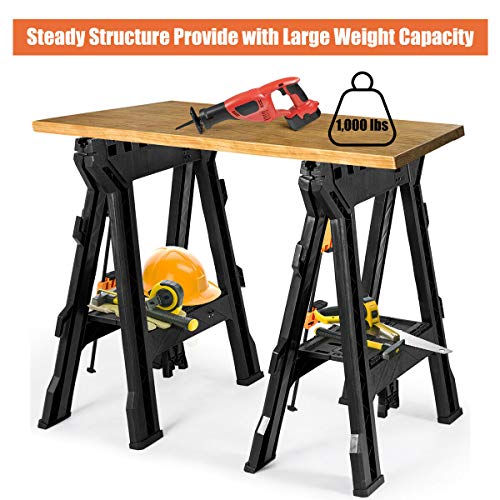 Goplus Clamping Sawhorse Pair with Bar Clamps, 2 PCS Folding Saw Horses