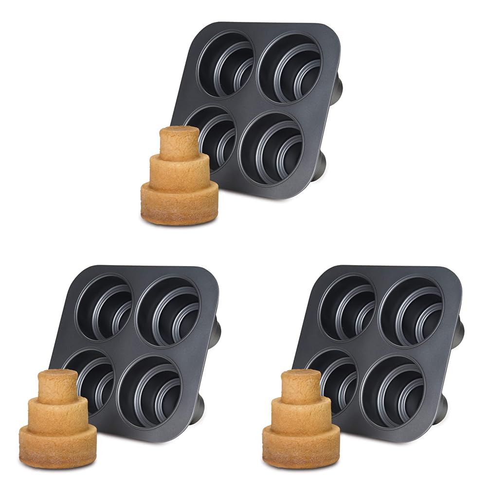 Chicago Metallic Mini Multi-Tier Round Cake Pan, Makes 4 Individual 3-Tier Celebration Cakes, Professional Grade Non-Stick Bakeware for Weddings, Showers, Parties (Pack of 3) Image