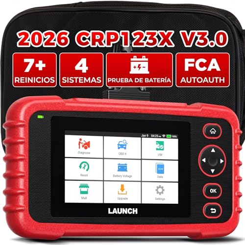 LAUNCH CRP123X V3.0 - Dispositivo de diagnóstico profesional OBD2 para todos los coches y marcas - Diagnóstico de 4 sistemas con reinicio: servicio de aceite EPB DPF, prueba de batería SAS/BMS