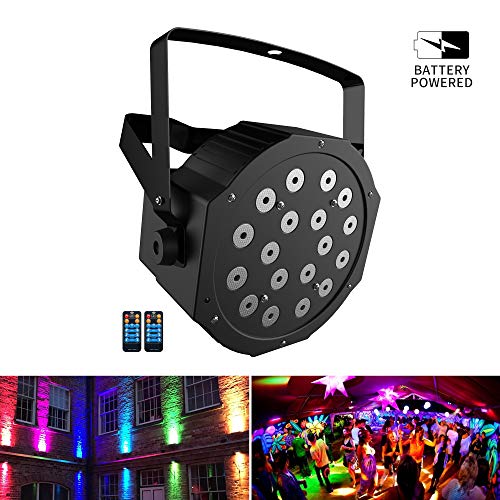 Battery Powered Stage Light, SHENMATE 18 x 3W RGB LEDs Portable Par Light with Remote Control for Outdoor Wedding Birthdays Christmas New Year Party, Restaurant Church Wall Wash, DJ Gigs, Bar, Club
