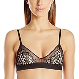 DKNY Women's Sheer Lace Bralette, Black/Skinny Dip, Medium